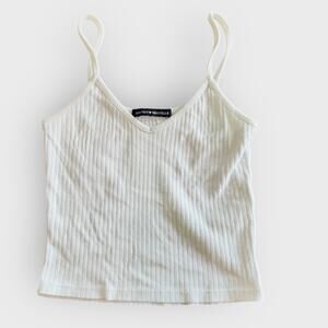 Brandy Melville White Ribbed V Neck Crop Tank Spaghetti Strap Soft Fitted Y2K